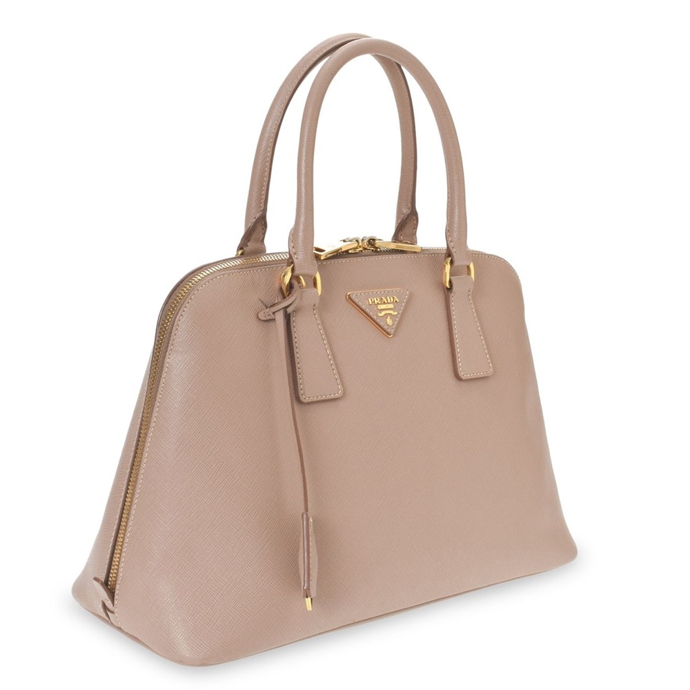 Saffiano Lux Promenade Top Handle Bag - Beige/Pink